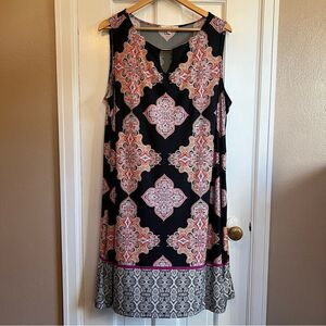Haani Pink and Black A-line Dress with V-neck Sleeveless Design